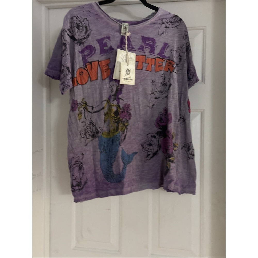 NWT Magnolia Pearl Purple Mermaid Love Letters Tee Hand Distressed One Size OSFM - Picture 9 of 16